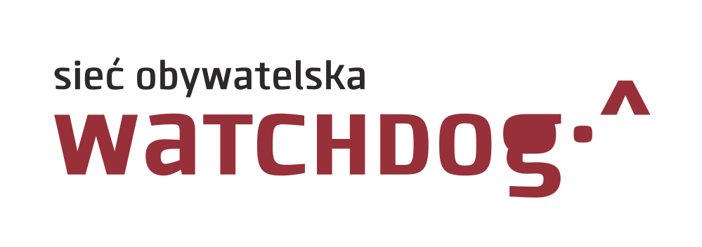 Logo Sieci Obywatelskiej czarny napis: sieć obywatelska oraz poniżej: bordowy Watchdog